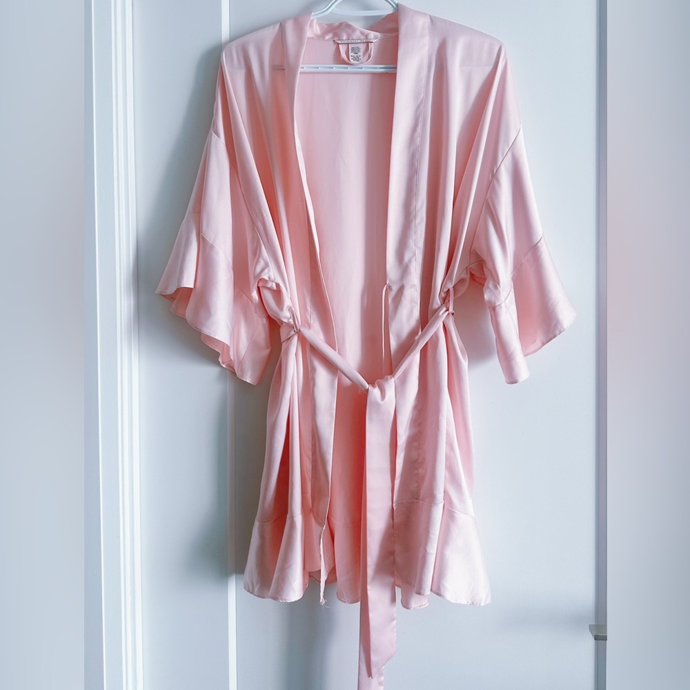 Victoria's Secret Pink Satin Robe with Flowing Sleeves XS/S